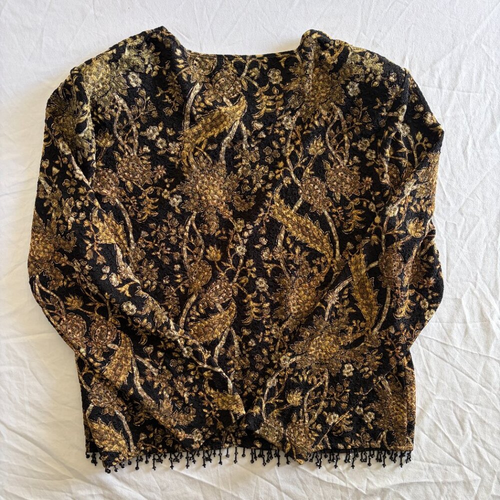 Brown‎ Metallic Floral Cardigan Beaded Fringe - Picture 3 of 3